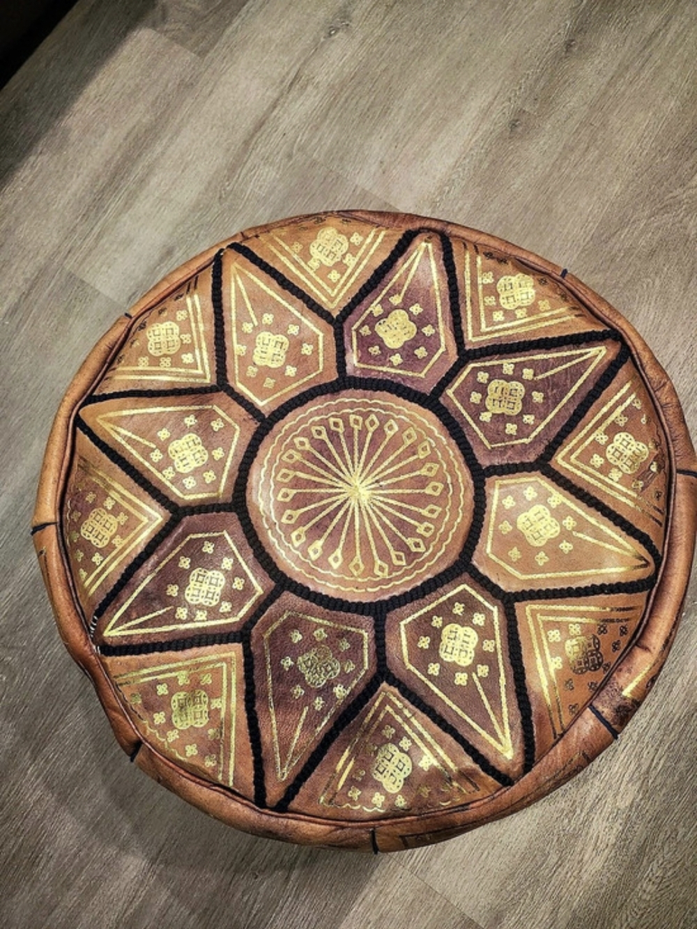 Round Decorative Pouf Brown & Purple